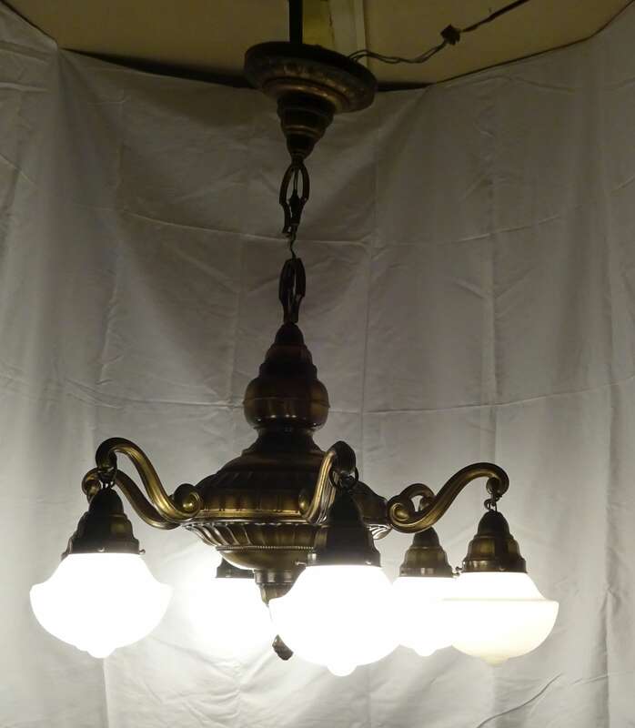 Alte XL Deckenlampe Kronleuchter Lüster Messing 8armig um 1900 Glas Lampe