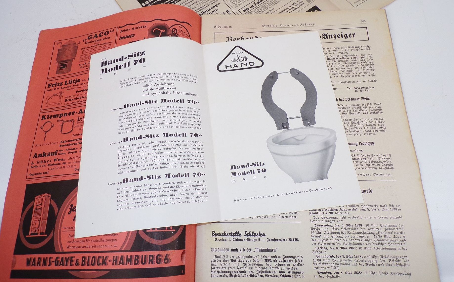 Deutsche Klempner Zeitung Installateur Anzeigen Reklame um 1938