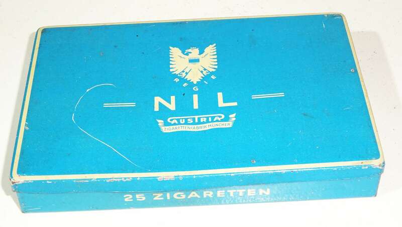 Alte Blechdose Nil Austria Zigarettenfabrik München Blau Dose Box Alte Blechdose Nil Austria Zigarettenfabrik München Blau Dose Box