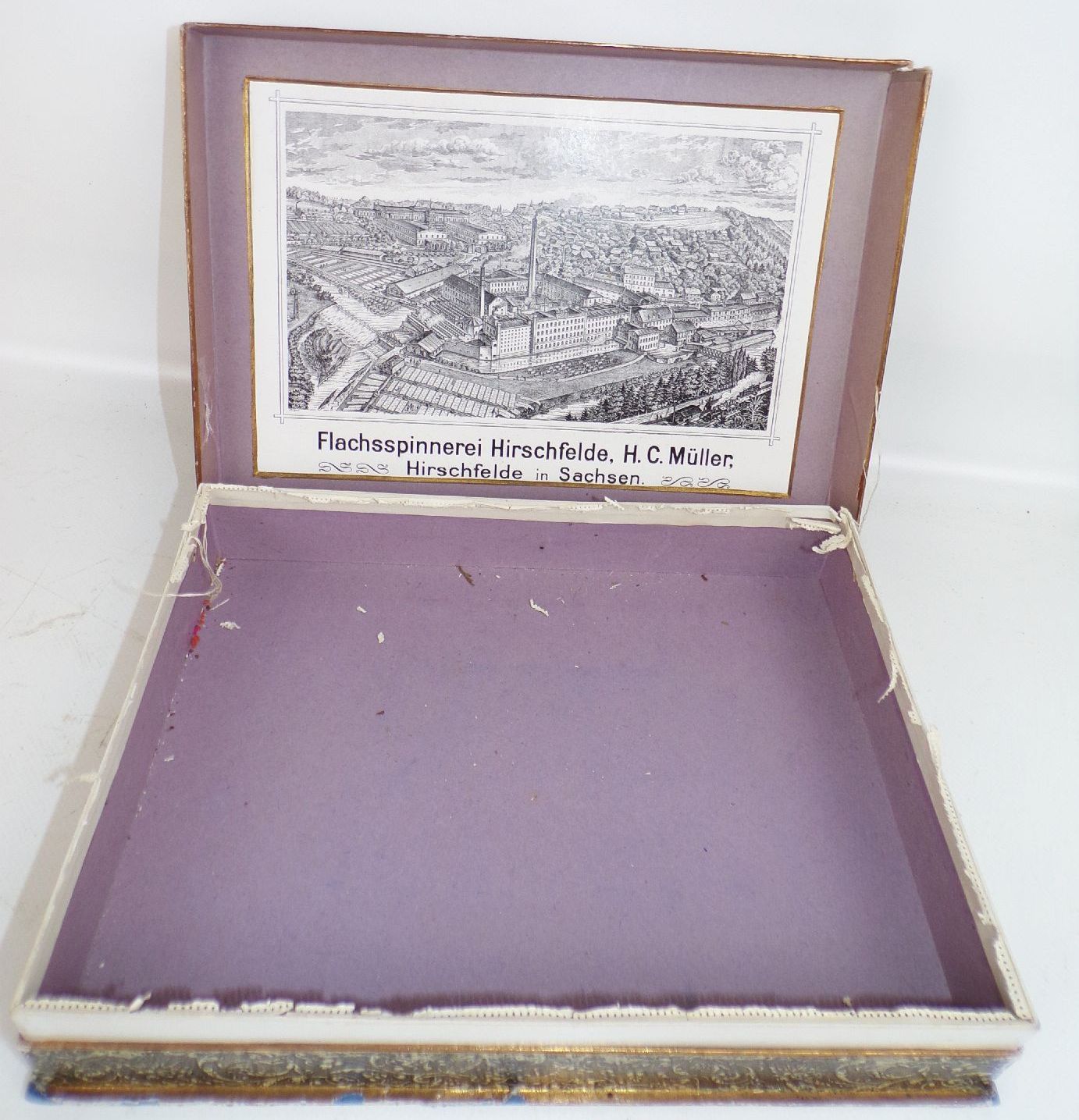 Pappschachtel Flachsspinnerei Hirschfelde Reklame Sammler um 1900 