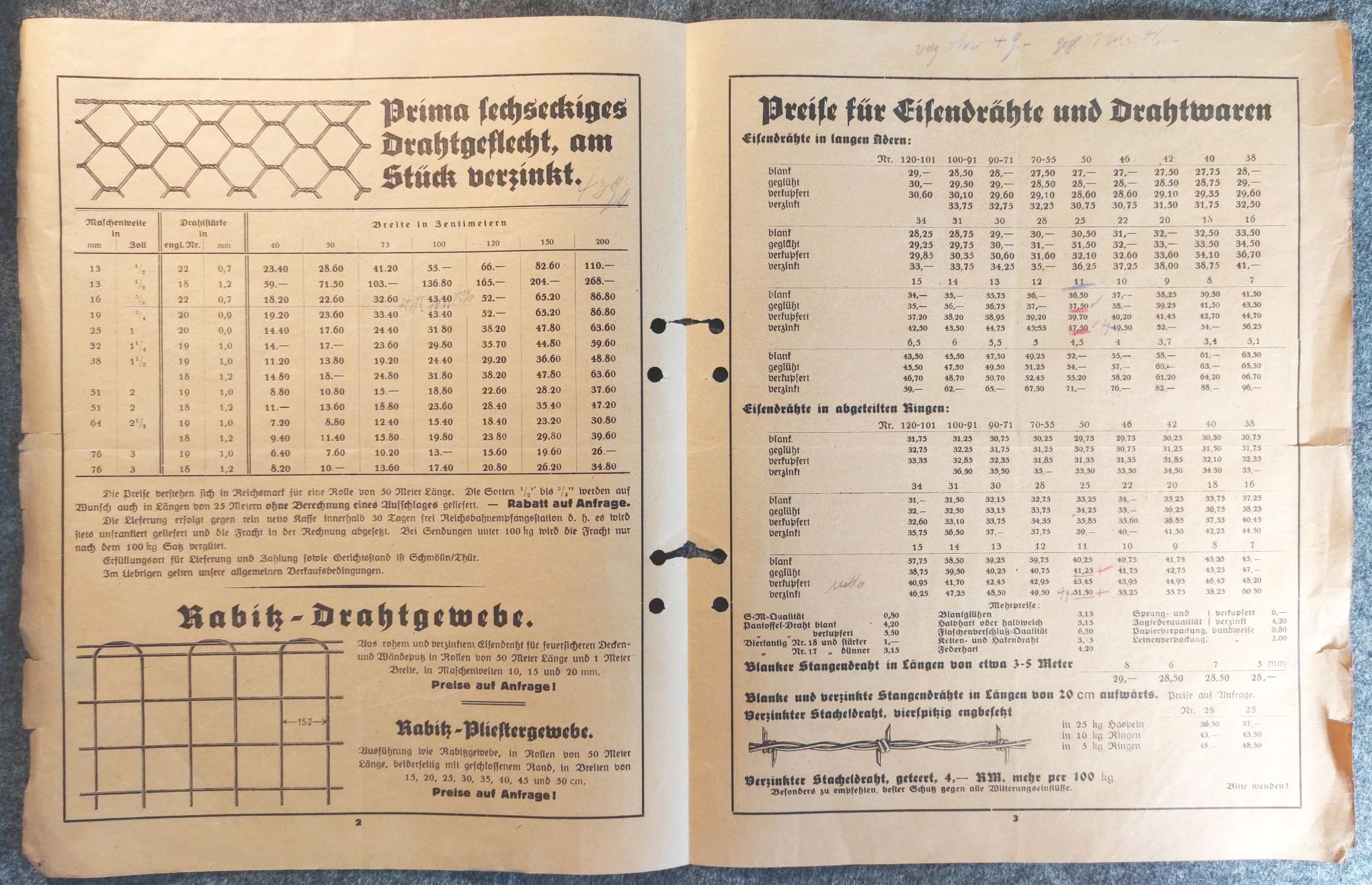 Preisliste 1933 Gebrüder Pfeifer Schmölln Thüringen Preisliste 1933 Gebrüder Pfeifer Schmölln Thüringen