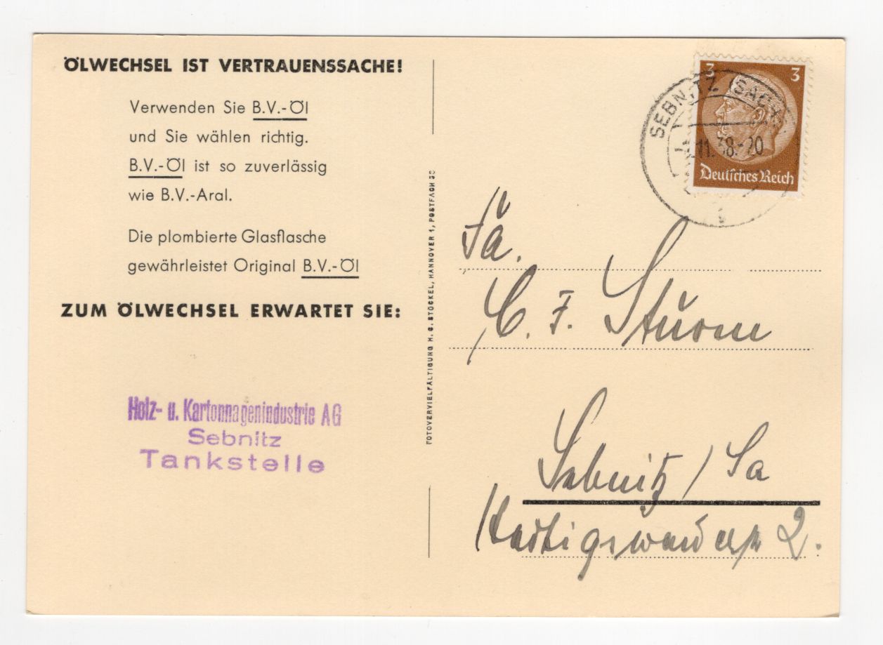 Reklame Ak BV Oel Tankwart Zapfsäule 1938 Automobil