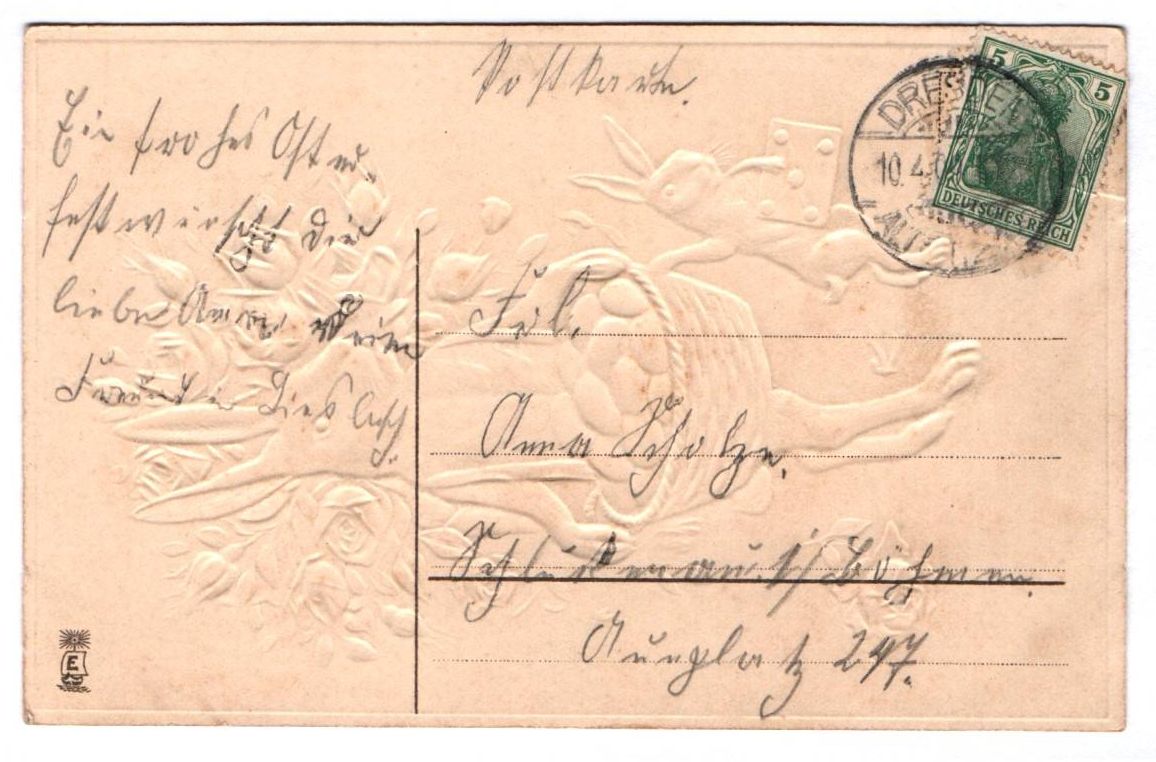 Präge Ak Osterhasen mit Eiern und Rosen Ostern Eastern