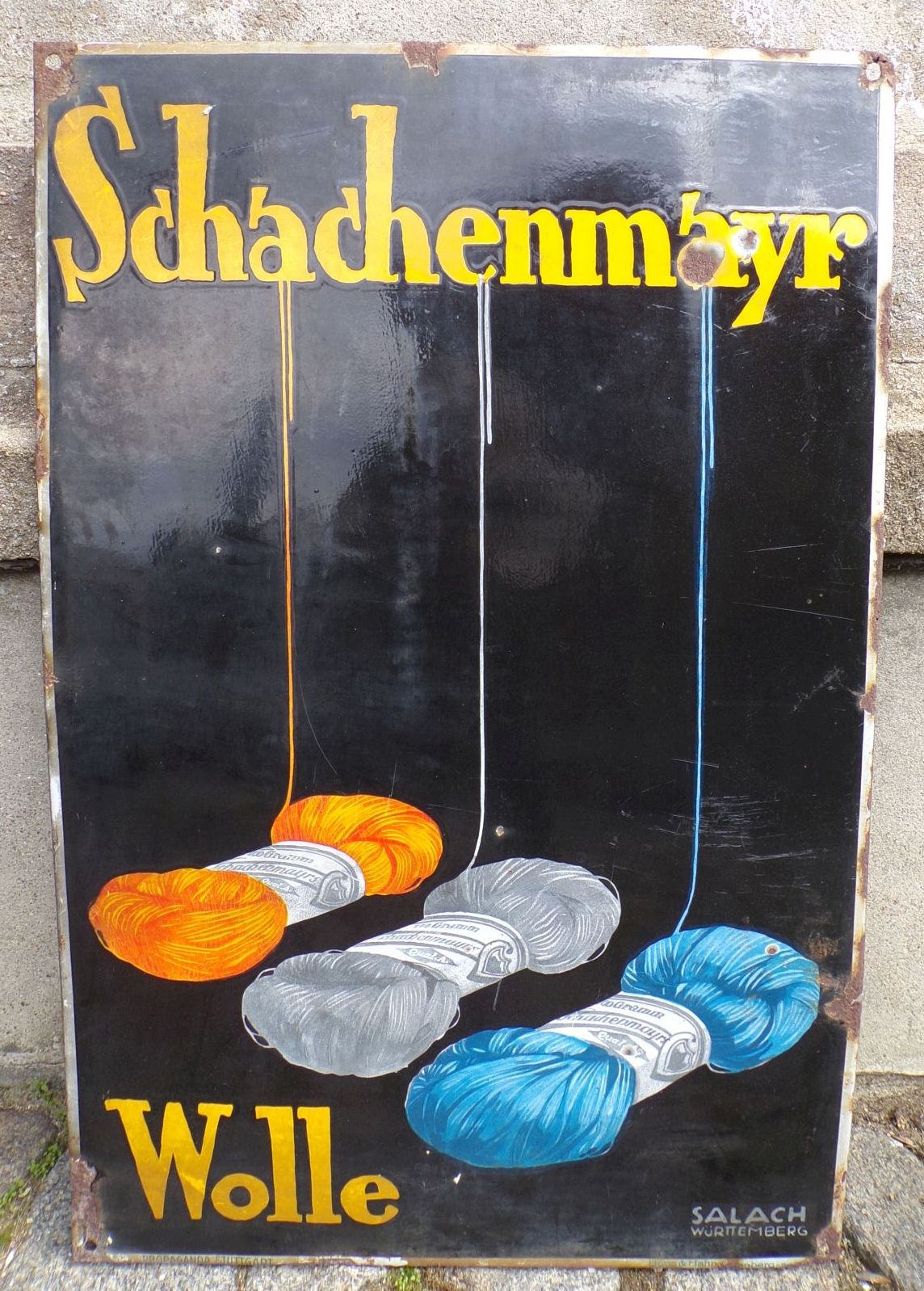 Altes Emailschild Schachenmayr Wolle Salach Württemberg Reklame Schild