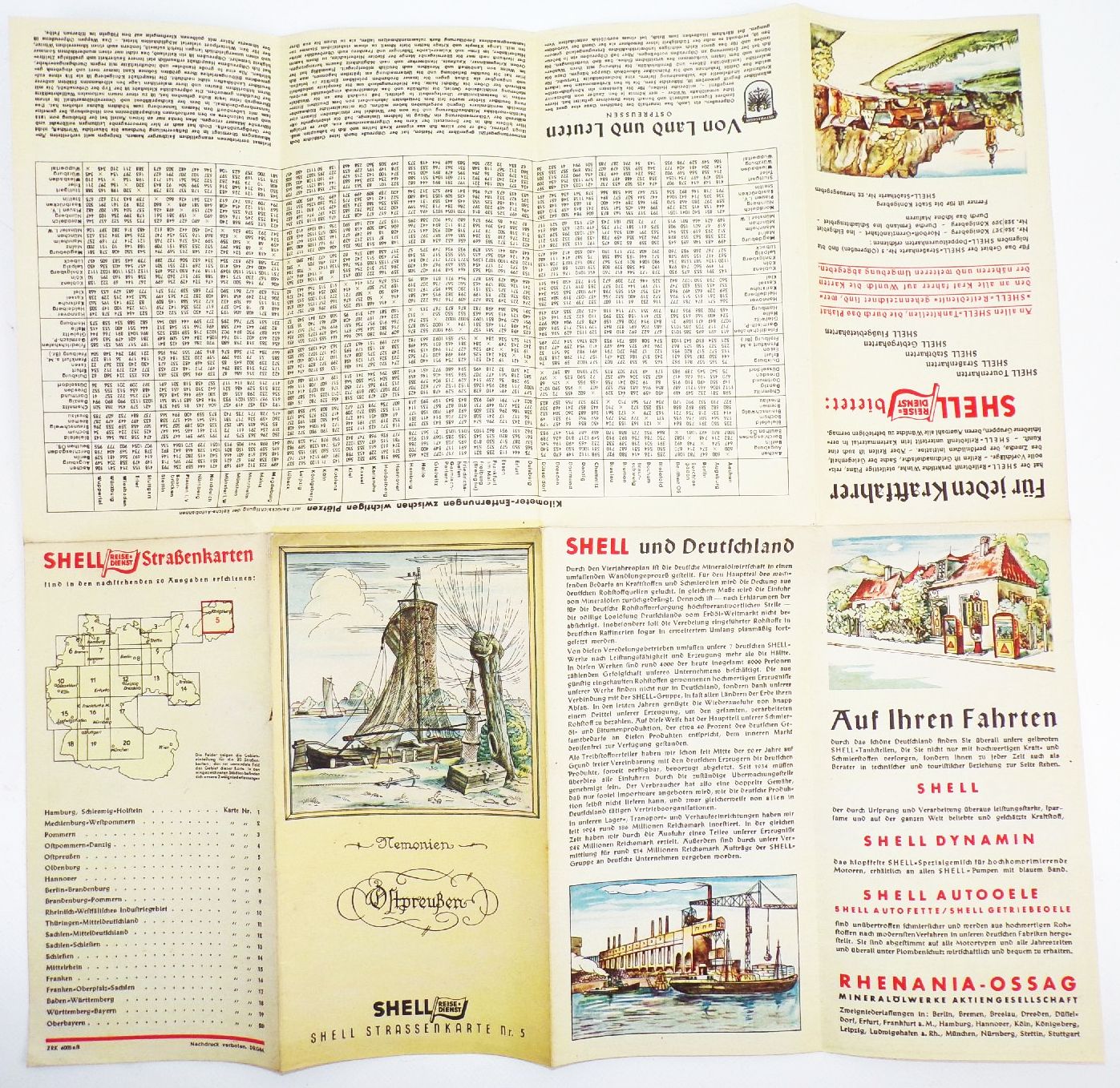 Ostpreußen Landkarte Shell Straßenkarte Nr 5 um 1935 map