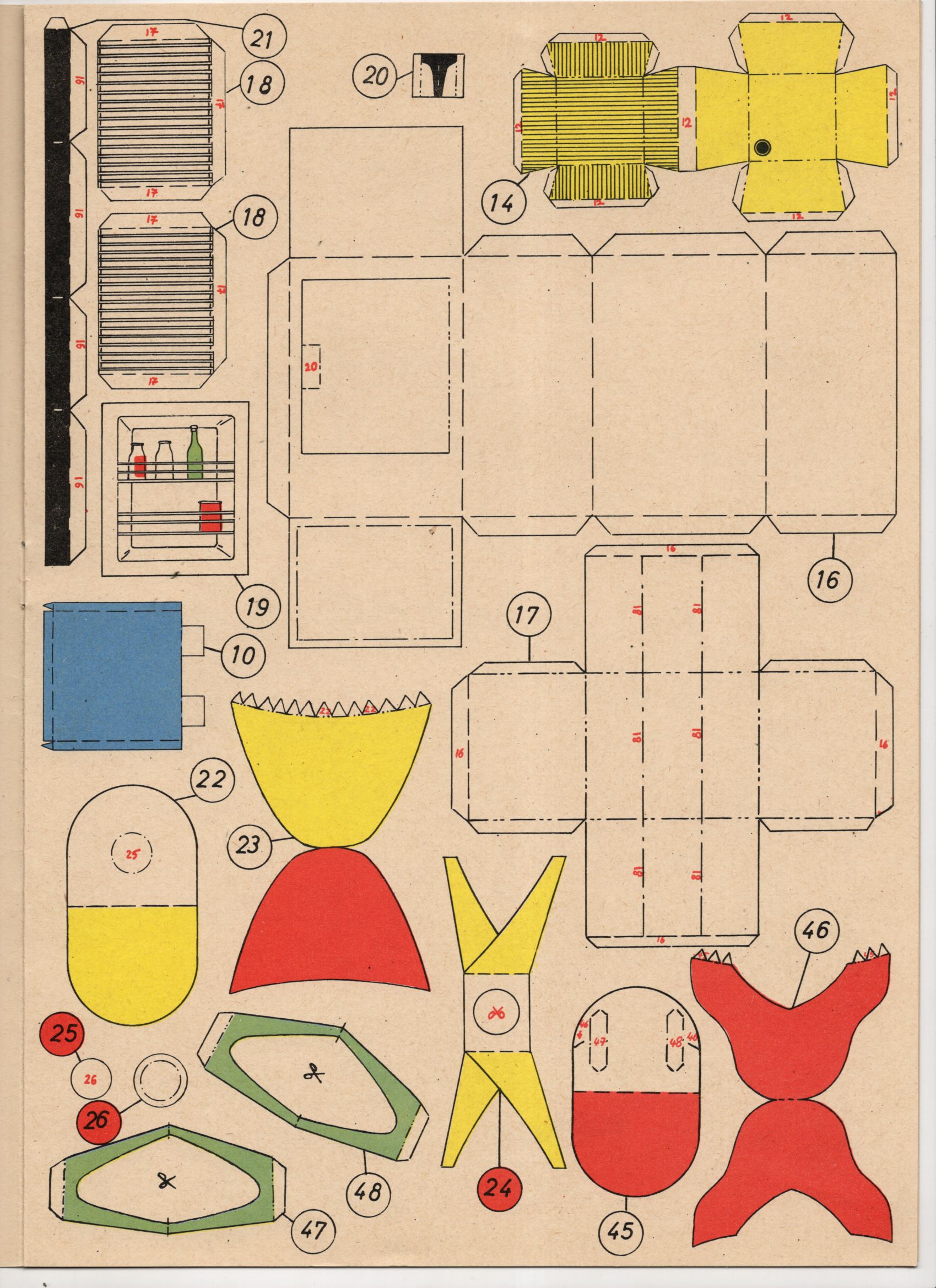 Alter Kranich Modellbogen Puppenmöbel DDR 1962 Alter Kranich Modellbogen Puppenmöbel DDR 1962