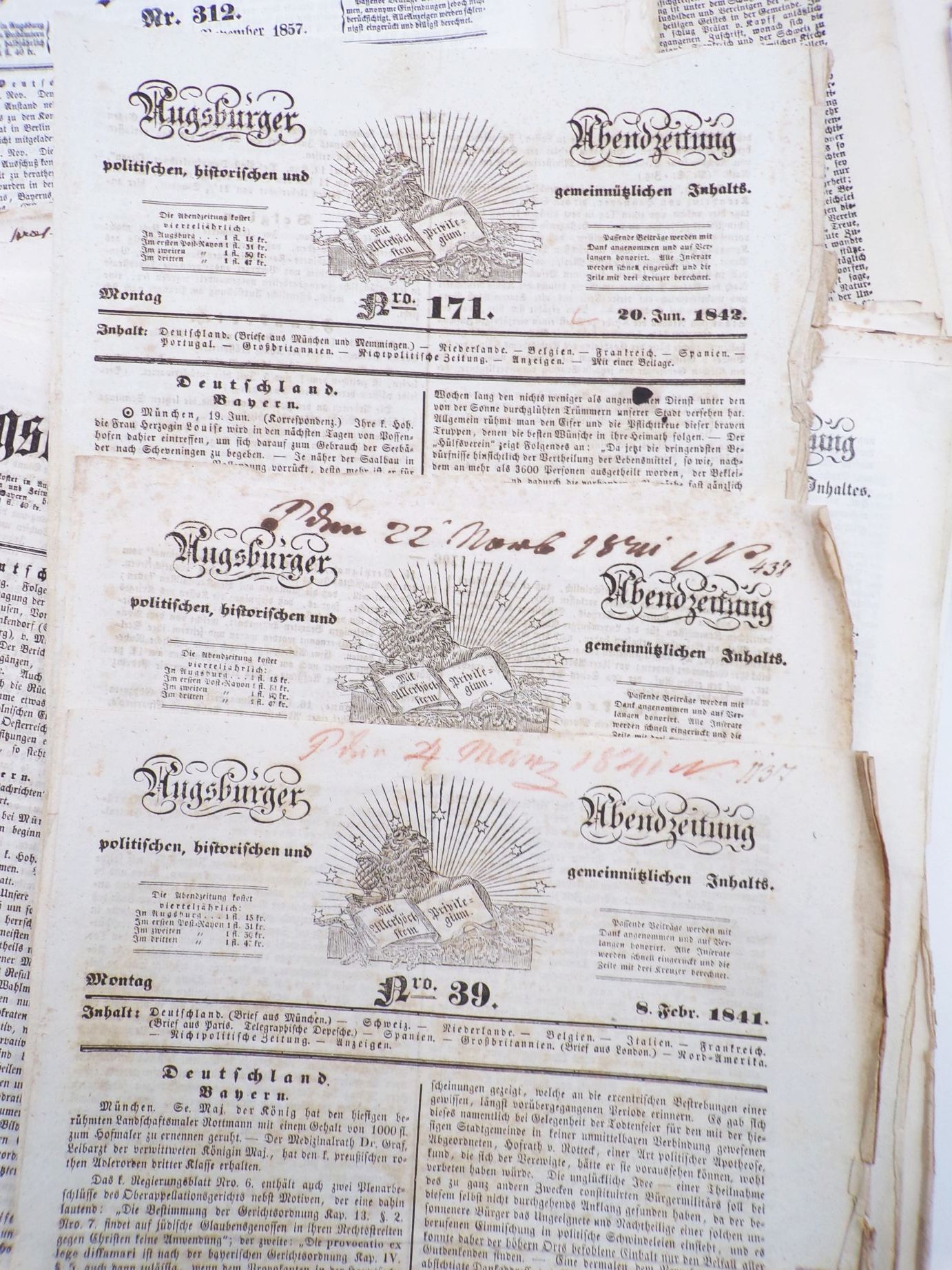 Augsburg Zeitungen ab 1816 bis 1856