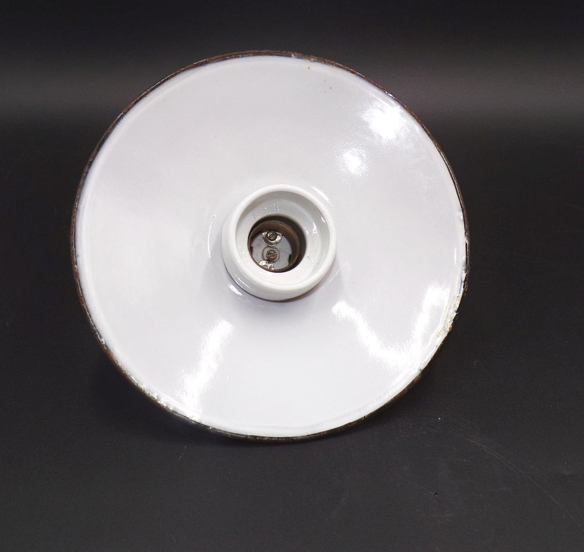 Alte Email Deckenlampe Weiß Porzellan E27 Industriedesign Loft