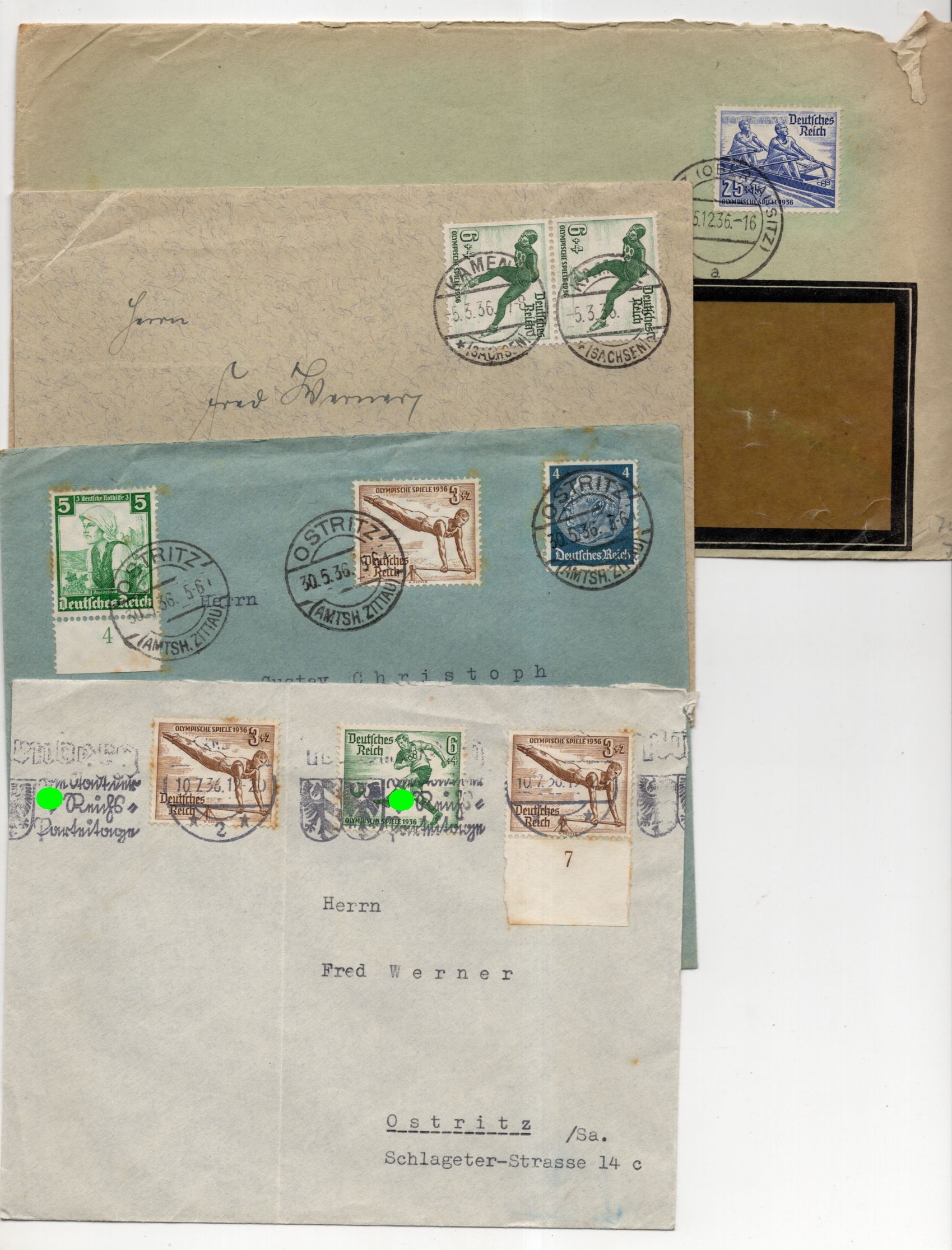 8 x Brief Olympia 1936 Berlin Olympische Spiele Ostritz Kamenz