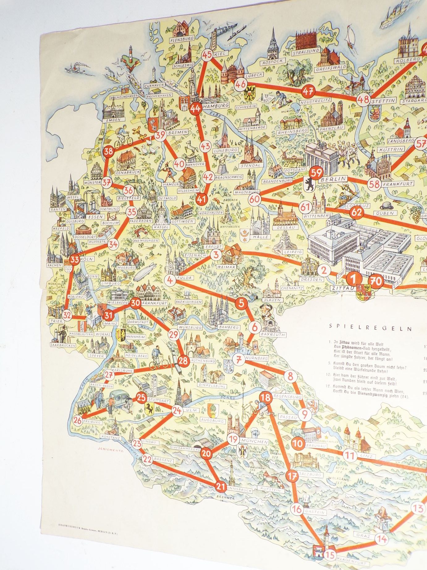Deutschlandfahrt auf dem Phänomen Fahrrädern Reklame Brettspiel 1936 Werbung 