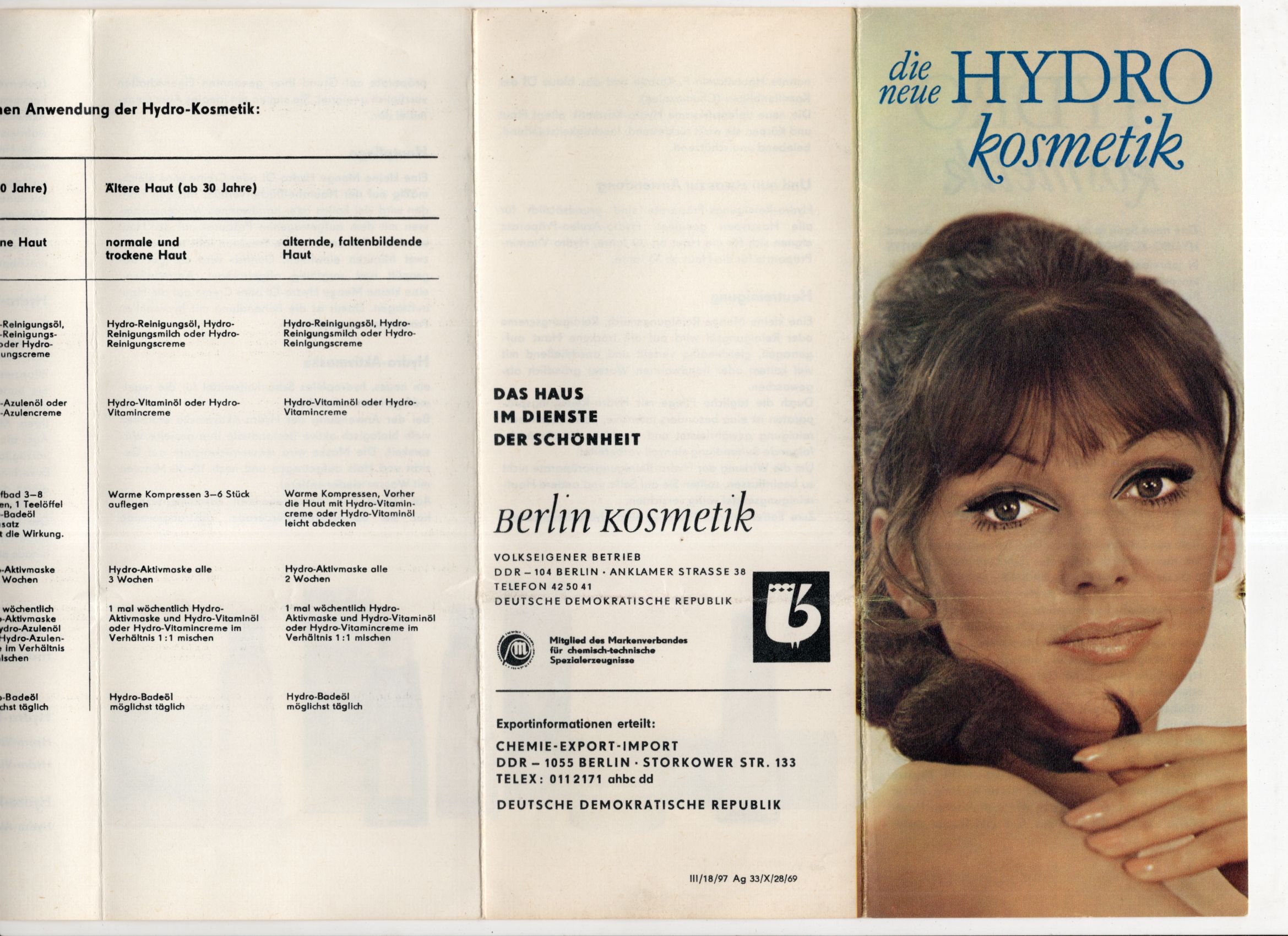 DDR Werbe Prospekt Die neue Hydrokosmetik 1969 Drogerie Reklame 