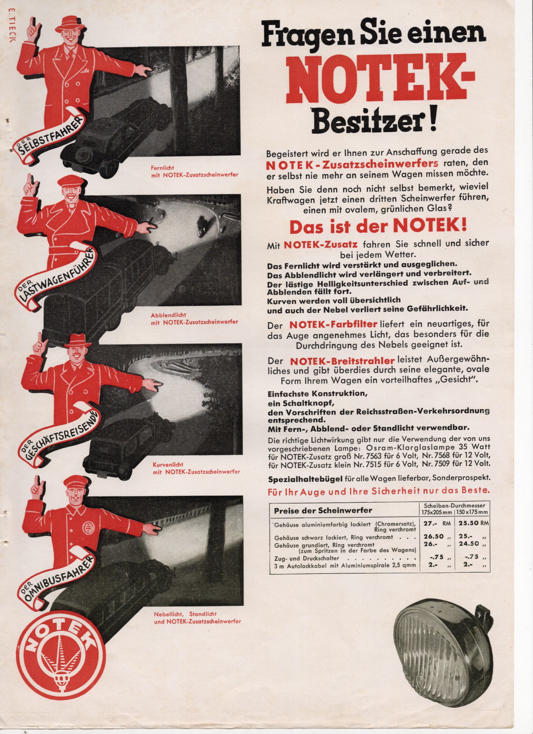 Reklame Druck Notek Scheinwerfer Automobil Kfz Oldtimer 1930er 