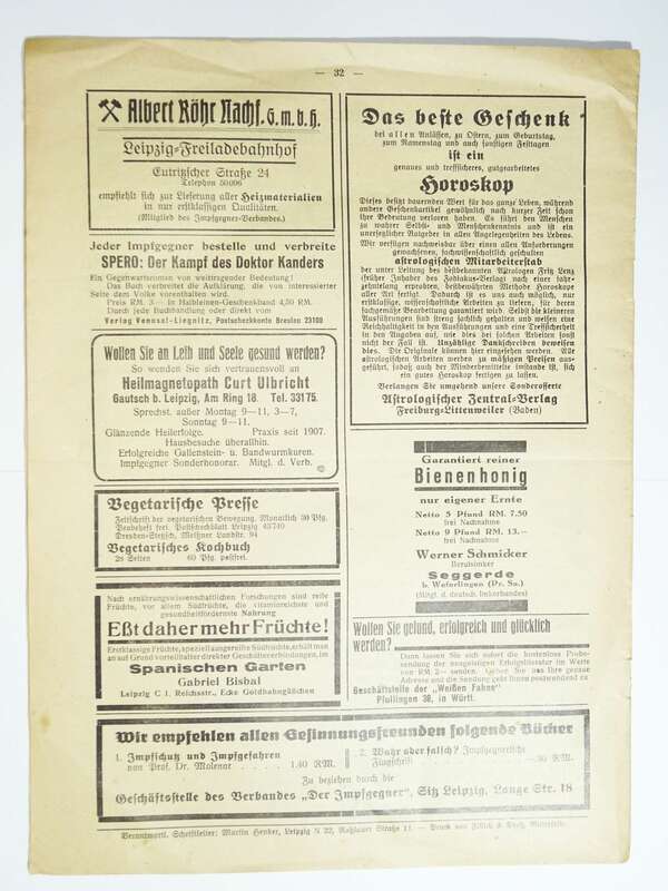 Der Impfgegner Nr 4 1931 Leipzig gegen Impfzwang Zeitdokument