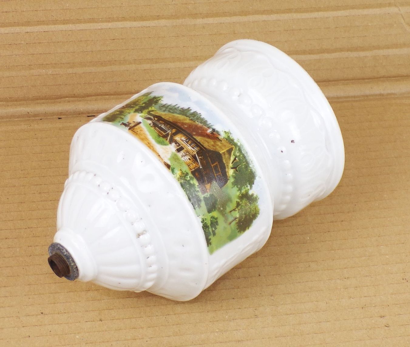 Altes Lampen Zugpendel Porzellan Landhaus Motiv Umlenkrolle um 1910