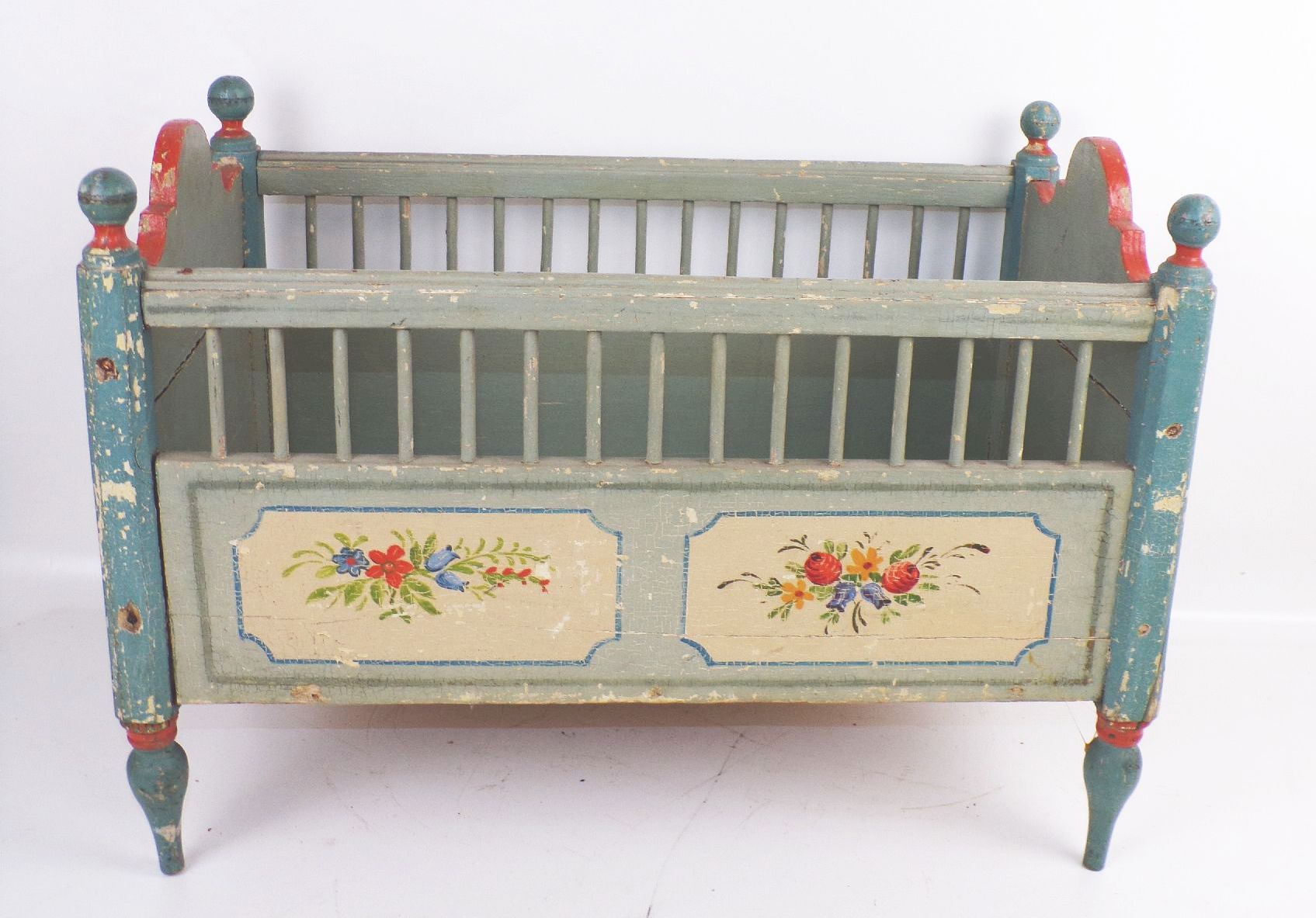 Altes Puppenbett Holz Bauernmalerei