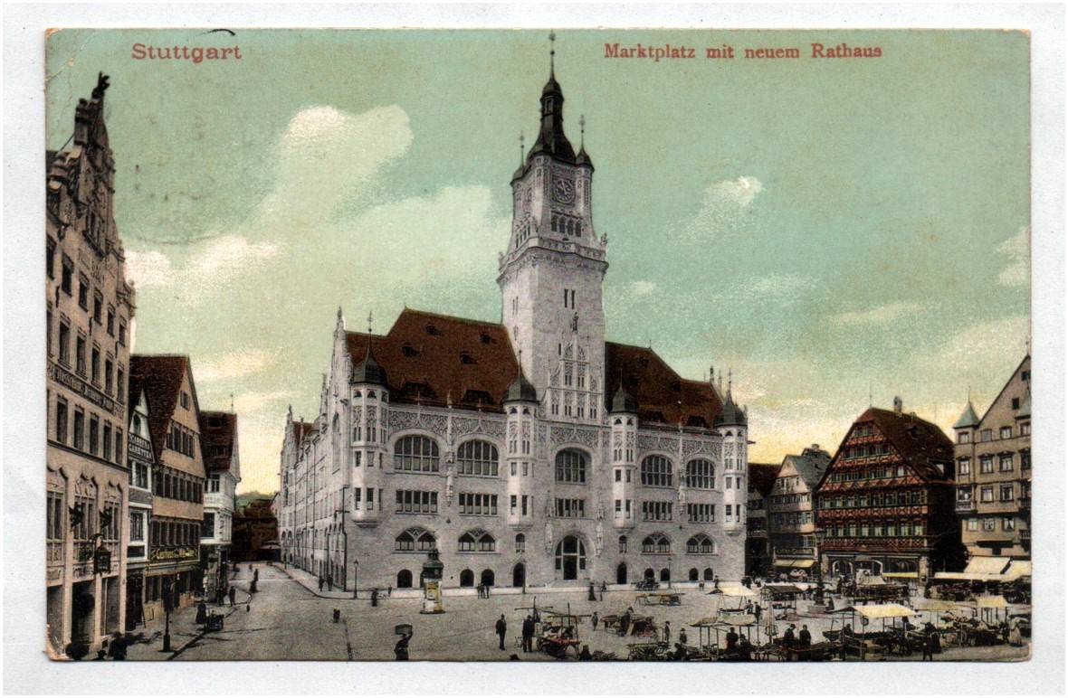 Ak Stuttgart Marktplatz mit neuen Rathaus 1906 | 5409