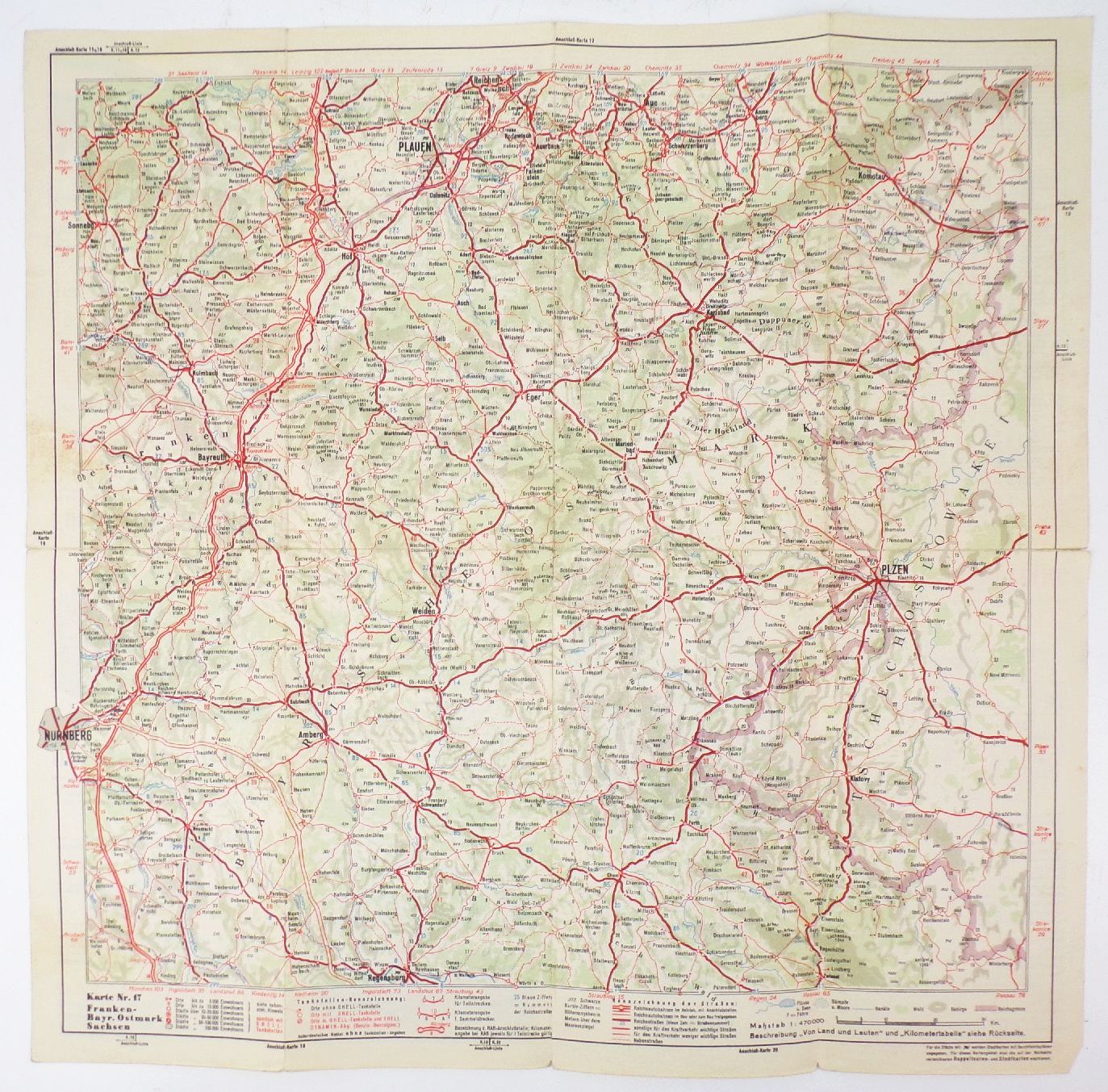 Shell Reisedienst Franken Bayern Ostmark Sachsen Nr 17 Landkarte um 1930