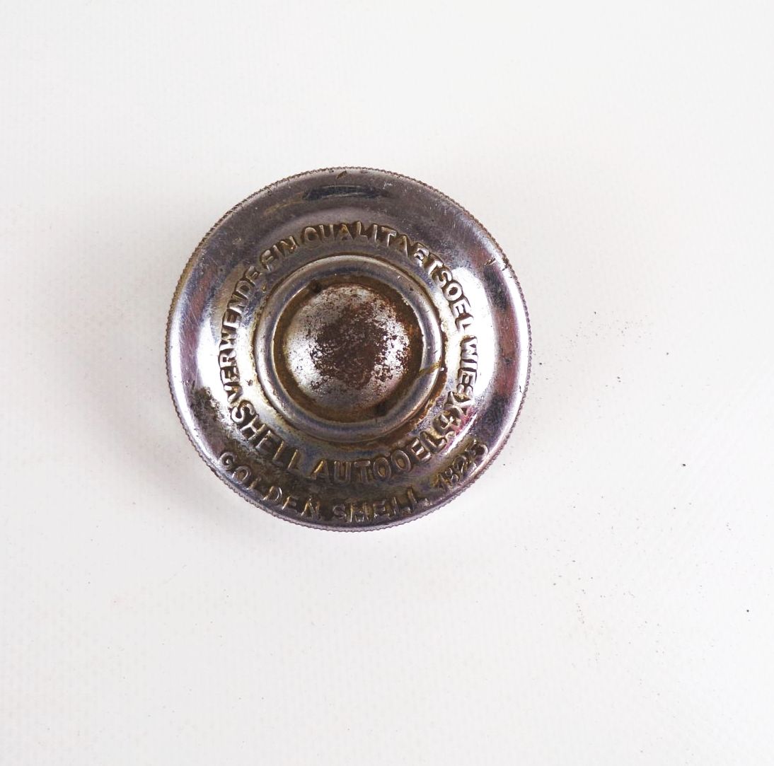 Alter Shell Tankdeckel Golden Shell 1925 Verwende Qualitätsöl Autooel 4 x Oldtimer 
