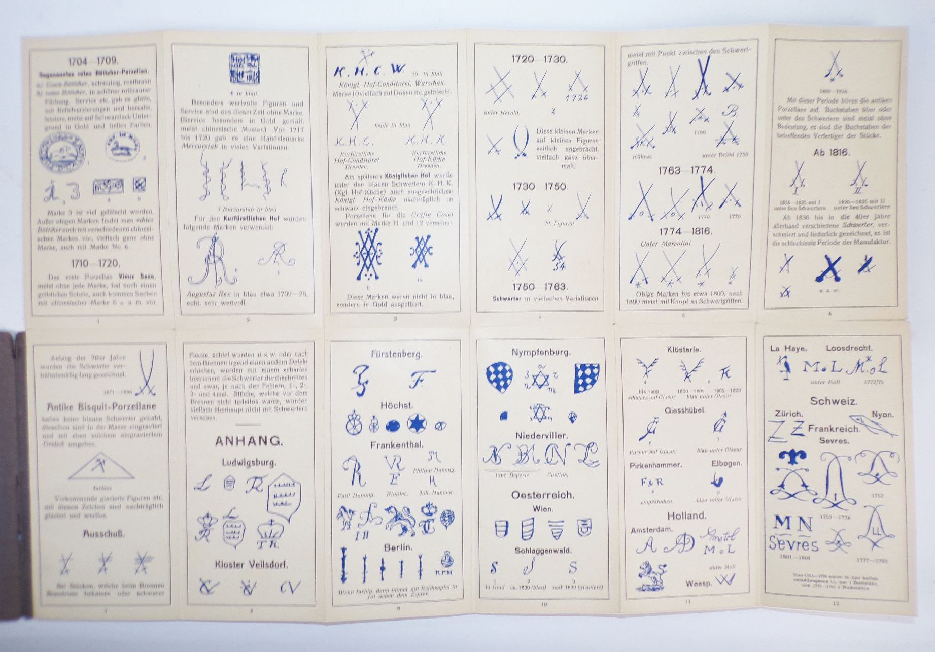 Meissner Porzellan Marken altes Leporello 1913 Burdach Porzellanmarken