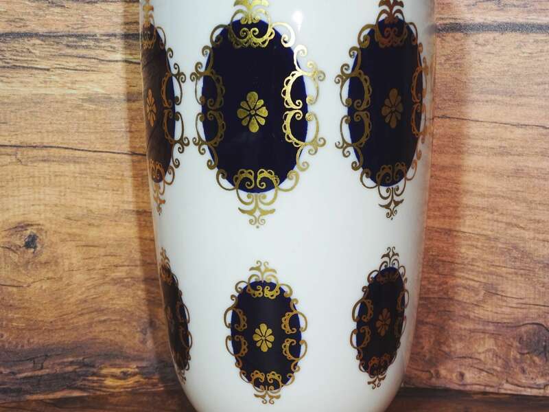 Porzellanvase Echt Kobalt Weiss DDR 22,5 cm