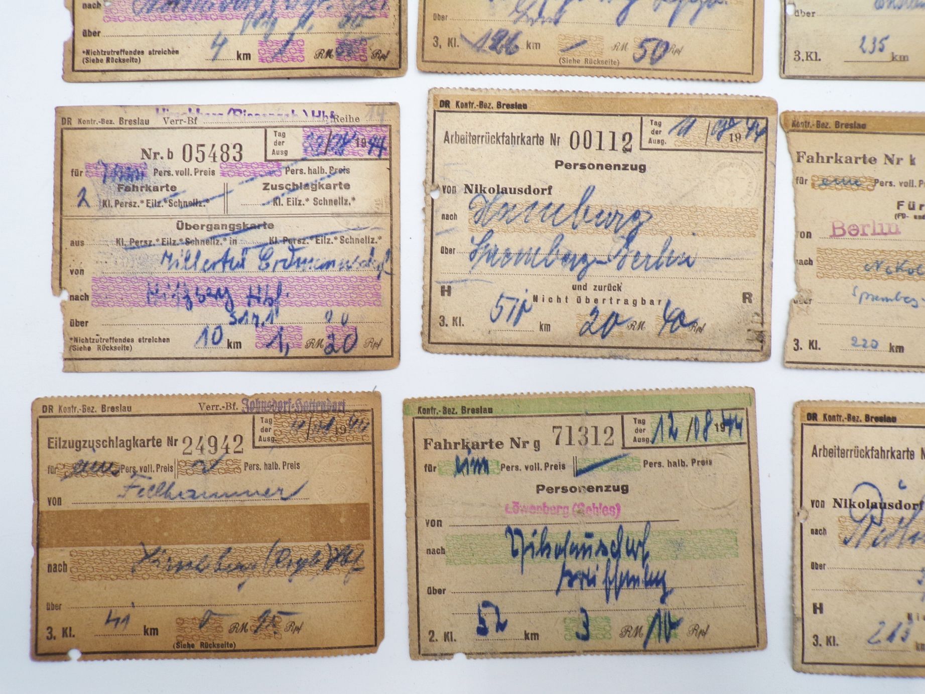 Konvolut Eisenbahn Fahrscheine Schlesien Konvolut Eisenbahn Fahrscheine Schlesien
