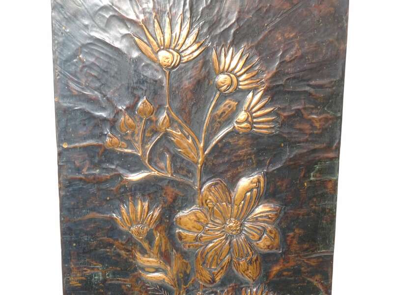 Altes Kupfer Wandbild Blumen Flower Retro Vintage Wandreflief Relief Bild Deko