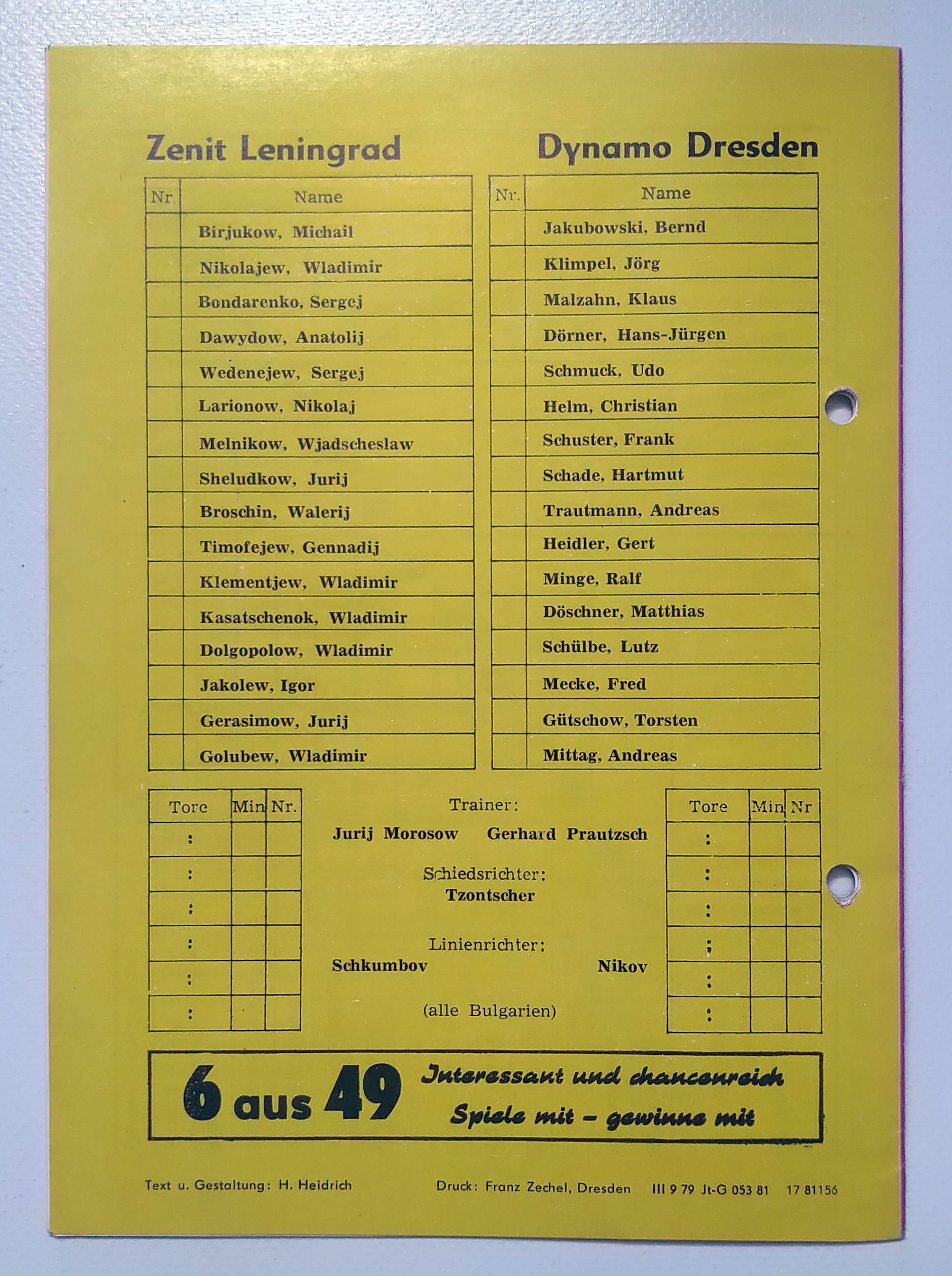 Fußball Programmheft 1981 Zenit Leningrad - Dynamo Dresden
