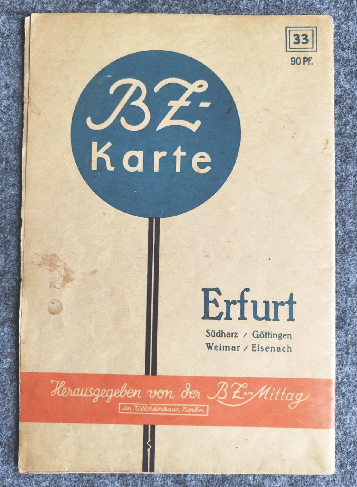 BZ Karte 33 Erfurt Südharz Göttingen Weimar Eisenach alte Landkarte BZ Karte 33 Erfurt Südharz Göttingen Weimar Eisenach alte Landkarte