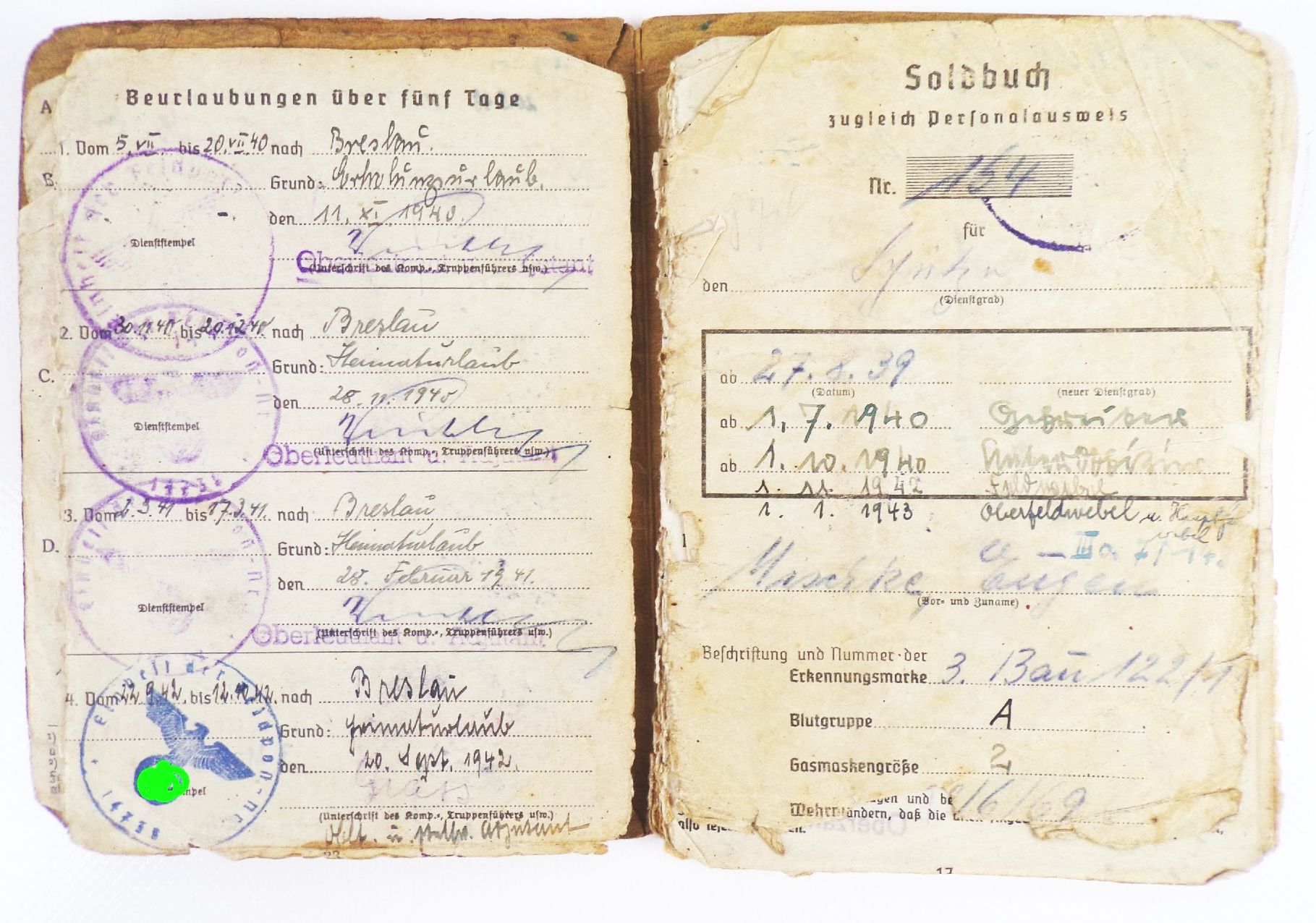 Soldbuch 2 WK Panzergrenadier 