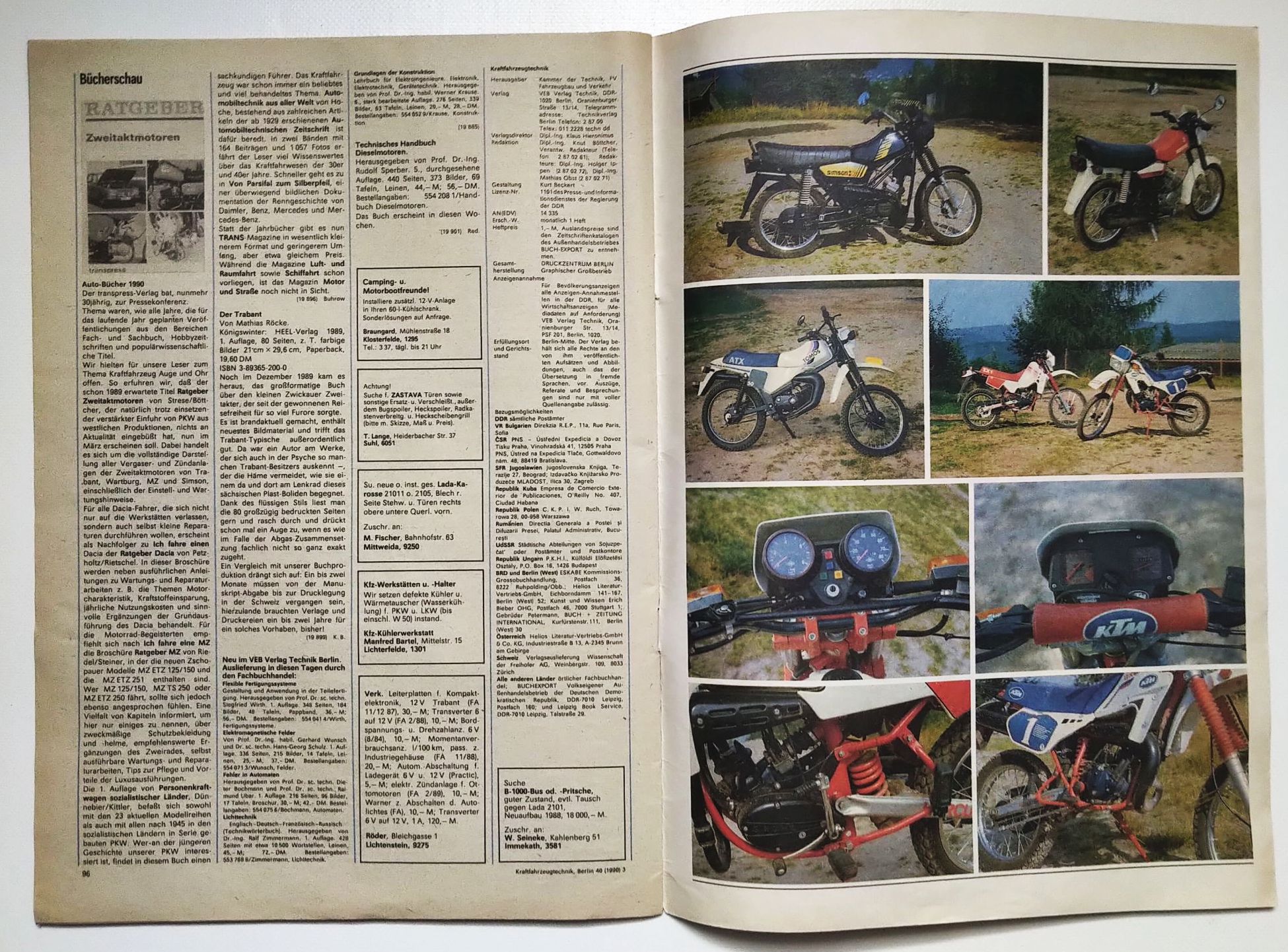 Zeitschrift KFT Nr 3 Enduro-Weltmeisterschaft 1990 Kraftfahrzeugtechnik