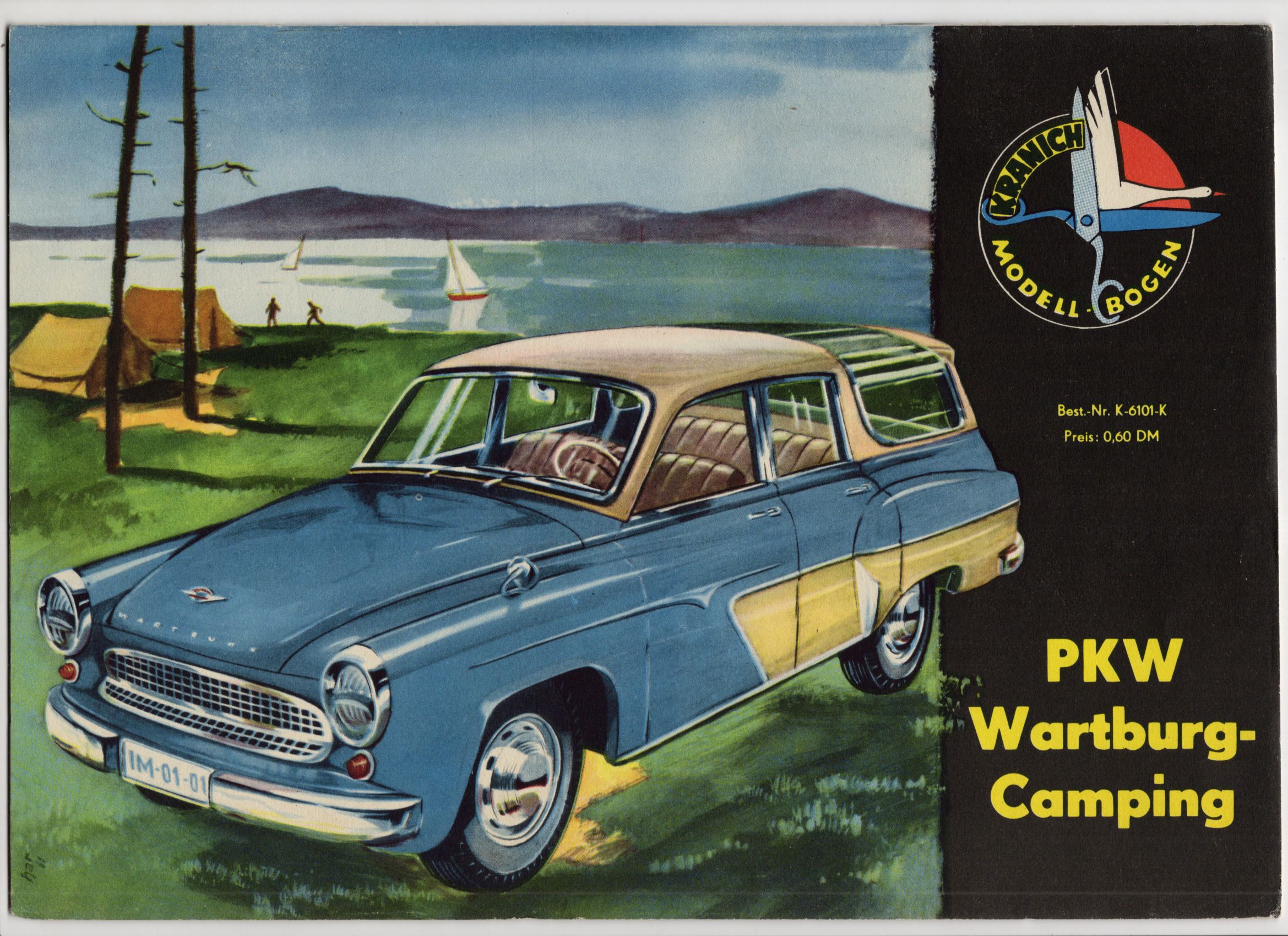 Alter Kranich Modellbogen PKW Wartburg Camping