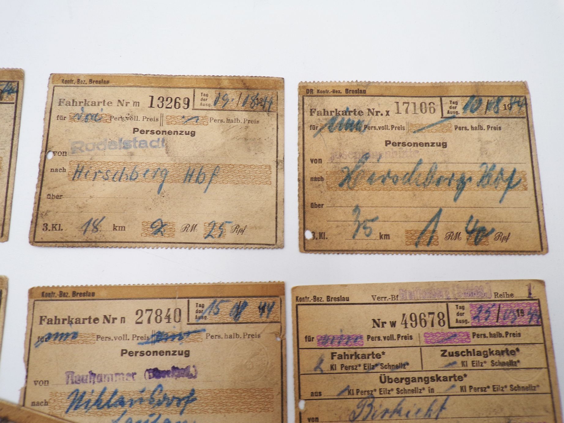 Konvolut Eisenbahn Fahrscheine Schlesien Konvolut Eisenbahn Fahrscheine Schlesien
