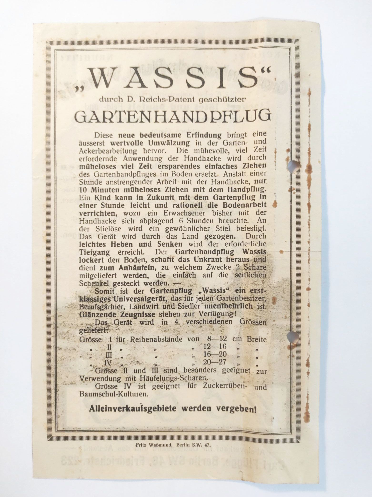 Gartenhandlung Wassis Prospekt DR Carl Flügge Berlin Gartenhandlung Wassis Prospekt DR Carl Flügge Berlin
