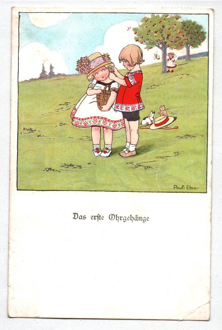 Pauli Ebner Postkarte Das erste Ohrgehänge Witz 1927