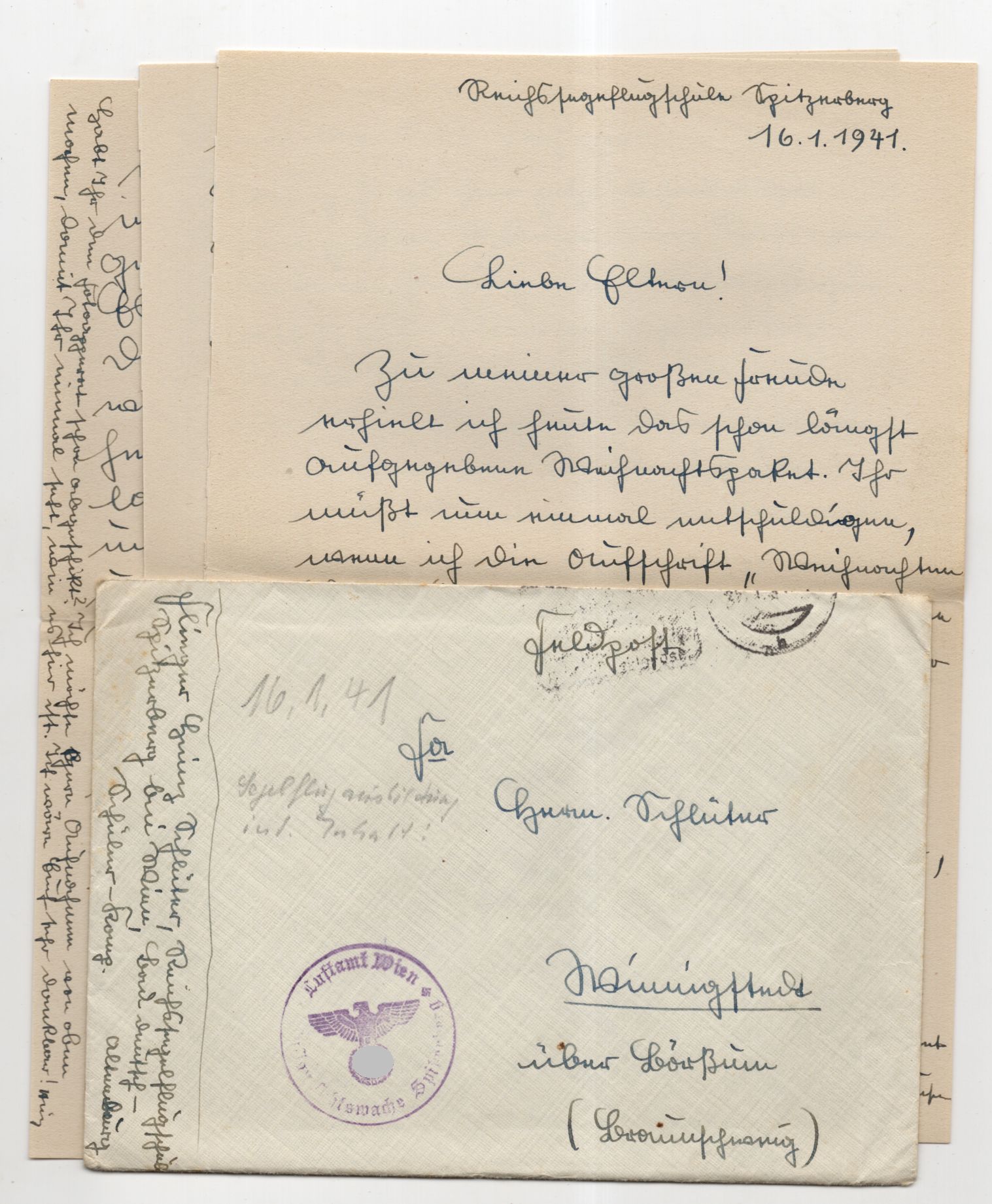 Feldpostbrief 1941 Flieger Reichssegelflugschule Spitzenberg Wien