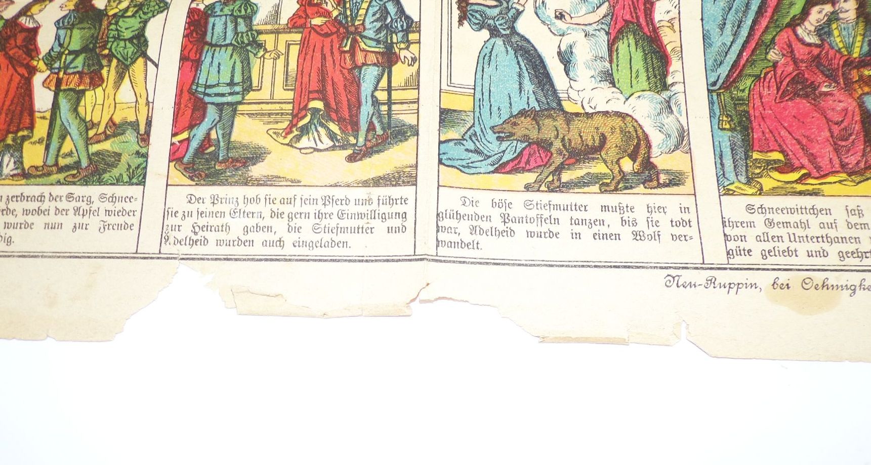 Alter Neuruppiner Bilderbogen Schneewittchen und die sieben Zwerge um 1890