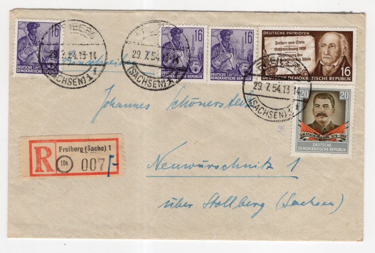 R Brief Freiberg Sachsen 1954 Mischfrankatur Sparkasse Vignette 