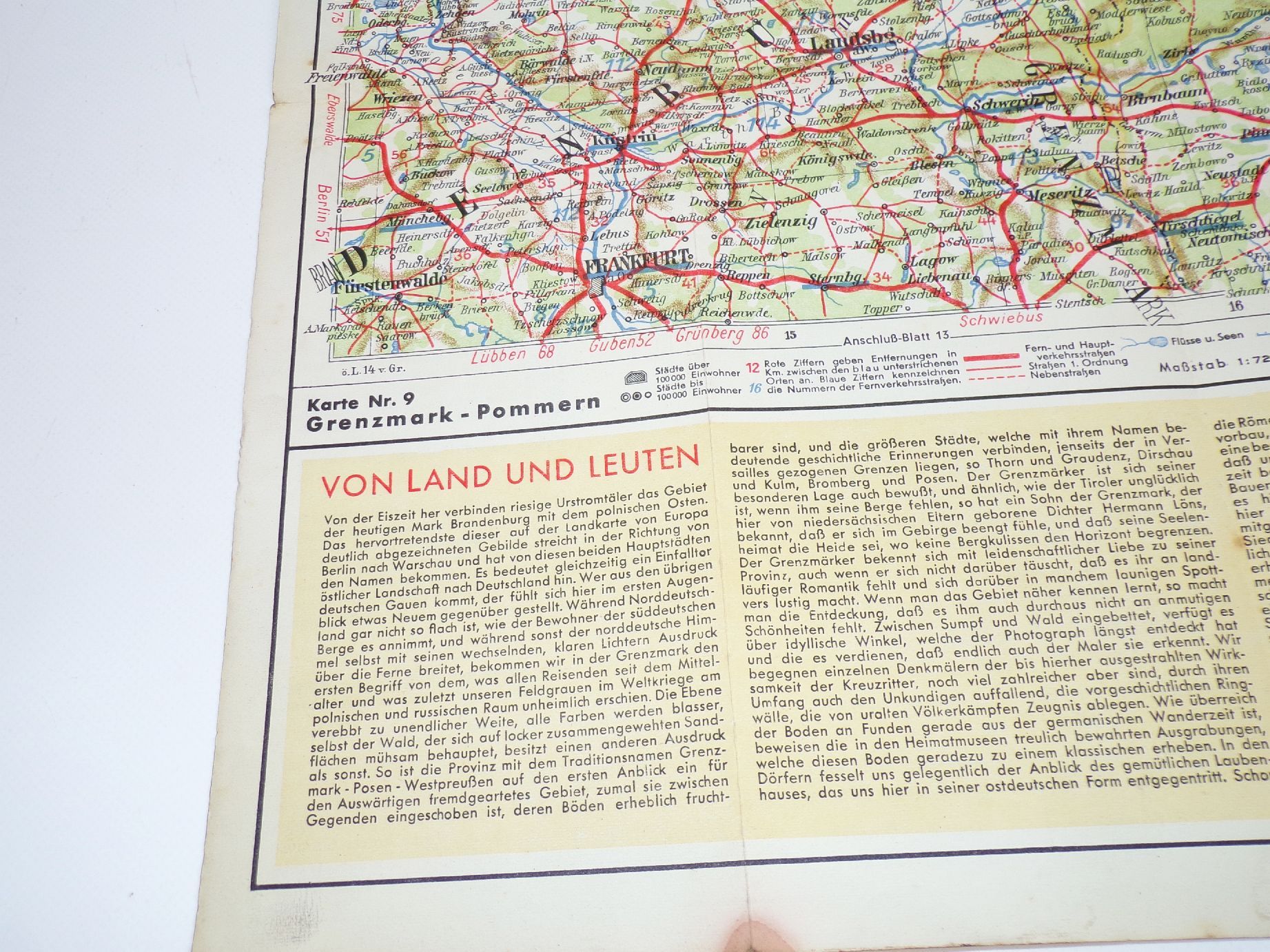 Shell Straßenkarte 9 Grenzmarl Pommern um 1930 Landkarte map Shell Straßenkarte 9 Grenzmarl Pommern um 1930 Landkarte map