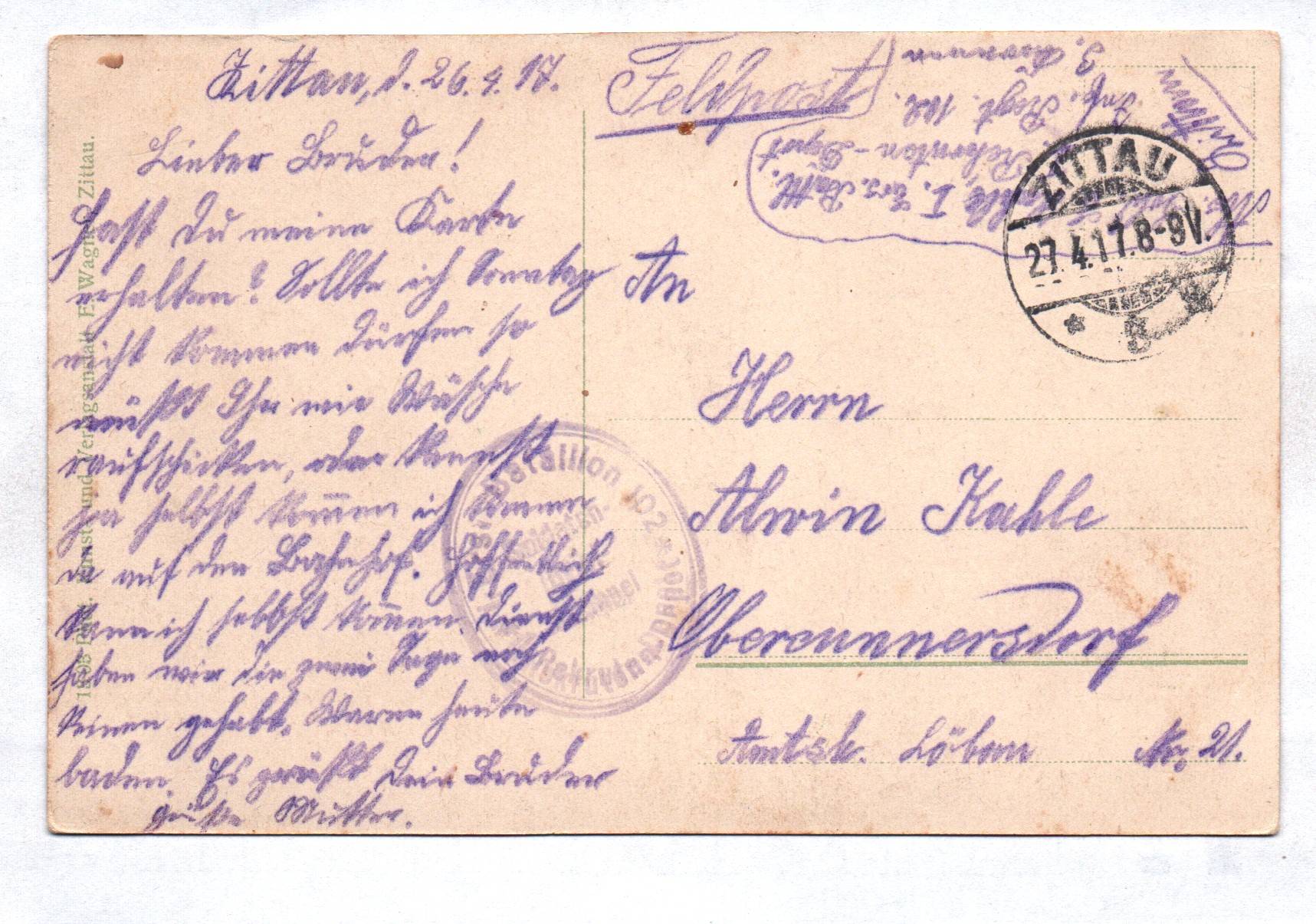 Ak Zittau Bahnhofsstraße Straßenbahn 1917 Feldpost