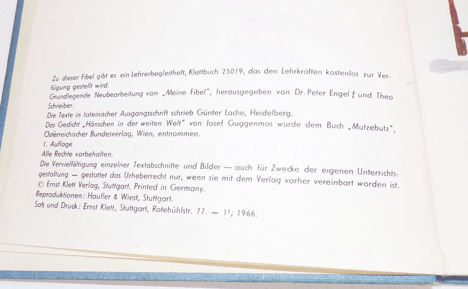 Meine Fibel Theo Schreiber Gerhard Velthaus 1966 Klett Schulbuch