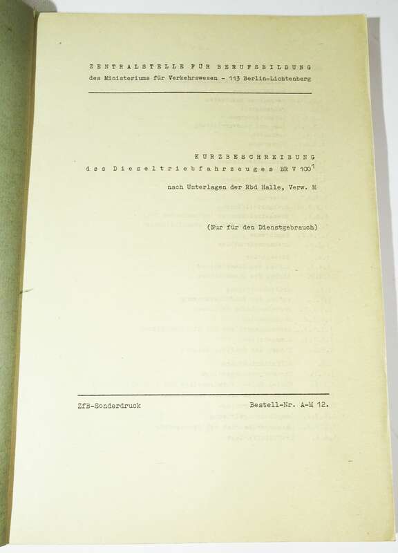 Kurzbeschreibung des Dieseltriebfahrzeuges V100 ZfB Sonderdruck 1970