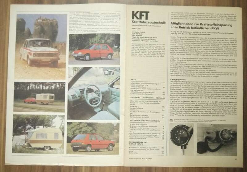 April 1984 Kraftfahrzeugtechnik IFA Fahrzeugteile Thema Kraftstoffeinsparung WAS 2108
