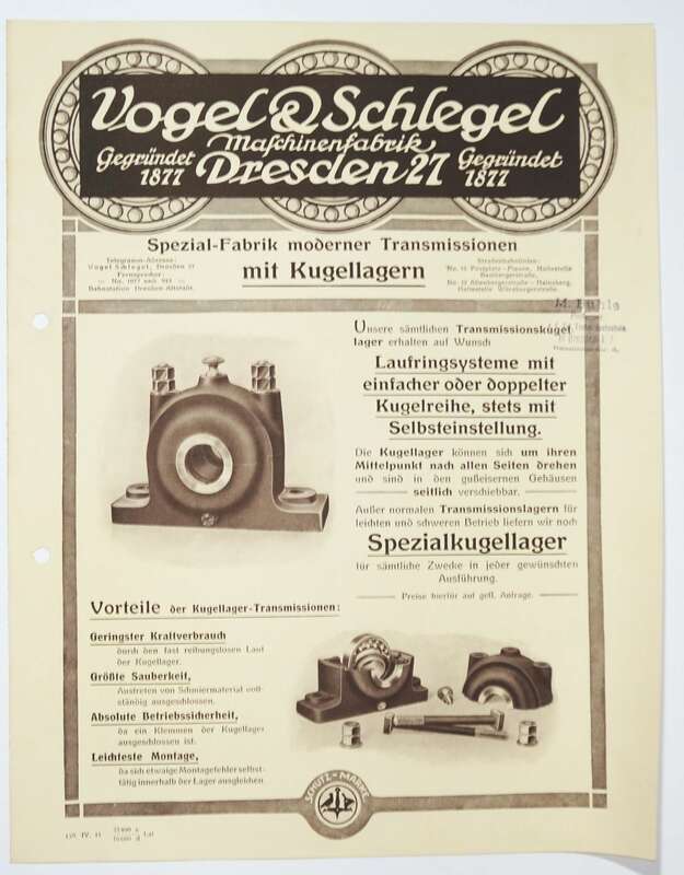 Vogel Schlegel Maschinenfabrik Dresden Werbe Blätter Prospekt um 1910