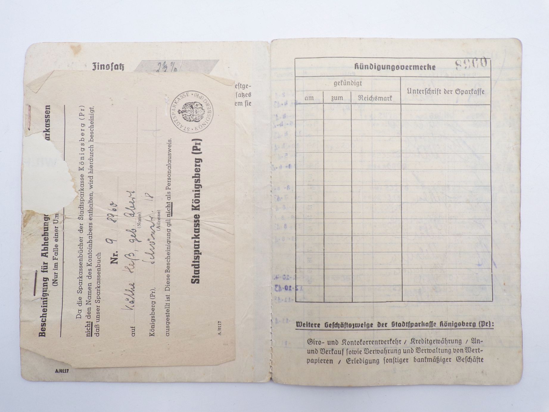 Sparkassenbuch Königsberg Preussen 1943 bis 1945 Sparkassenbuch Königsberg Preussen 1943 bis 1945