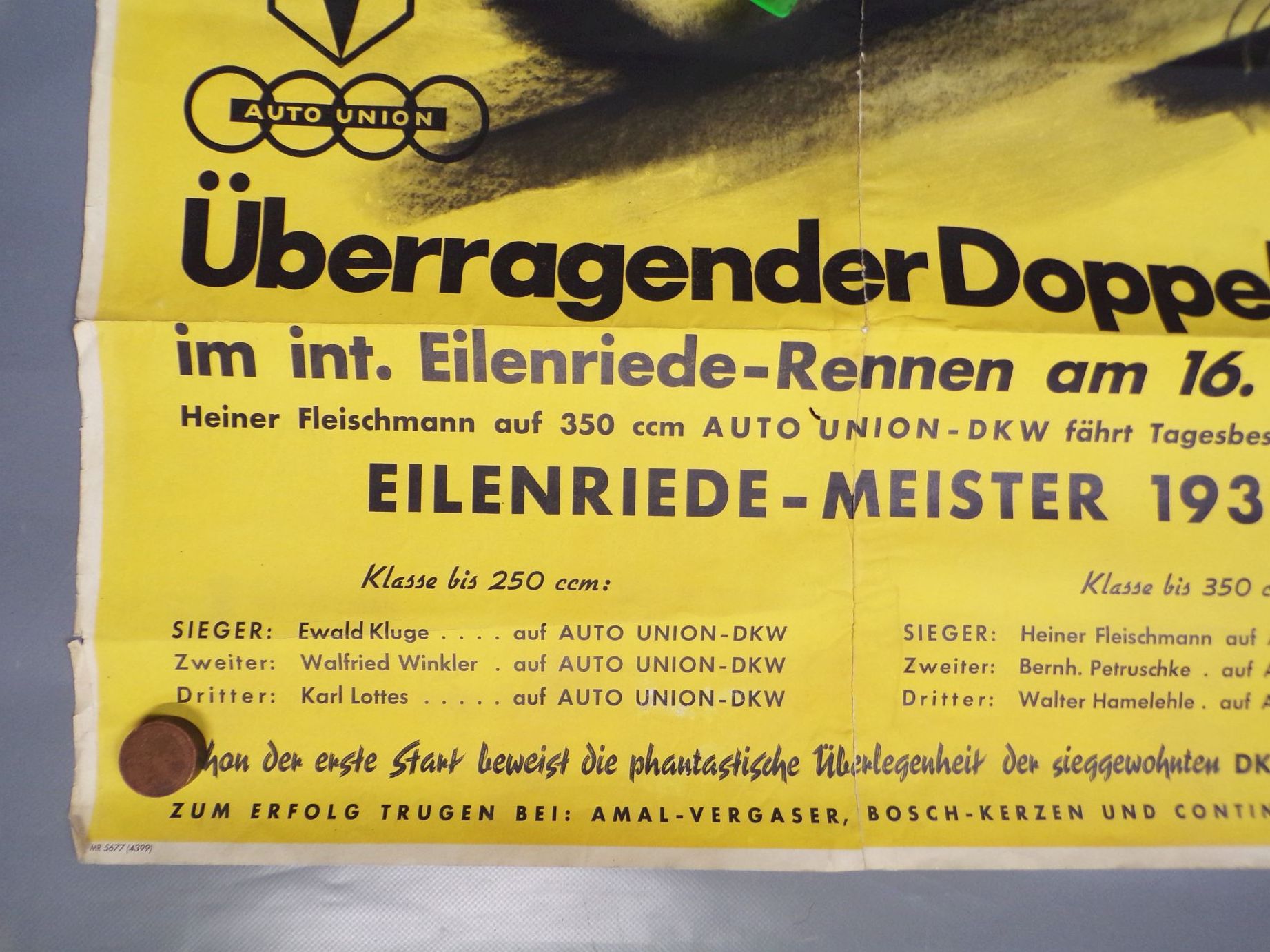 Motorsport Plakat 1939 Doppelsieg Eilenriede DKW Union Poster 