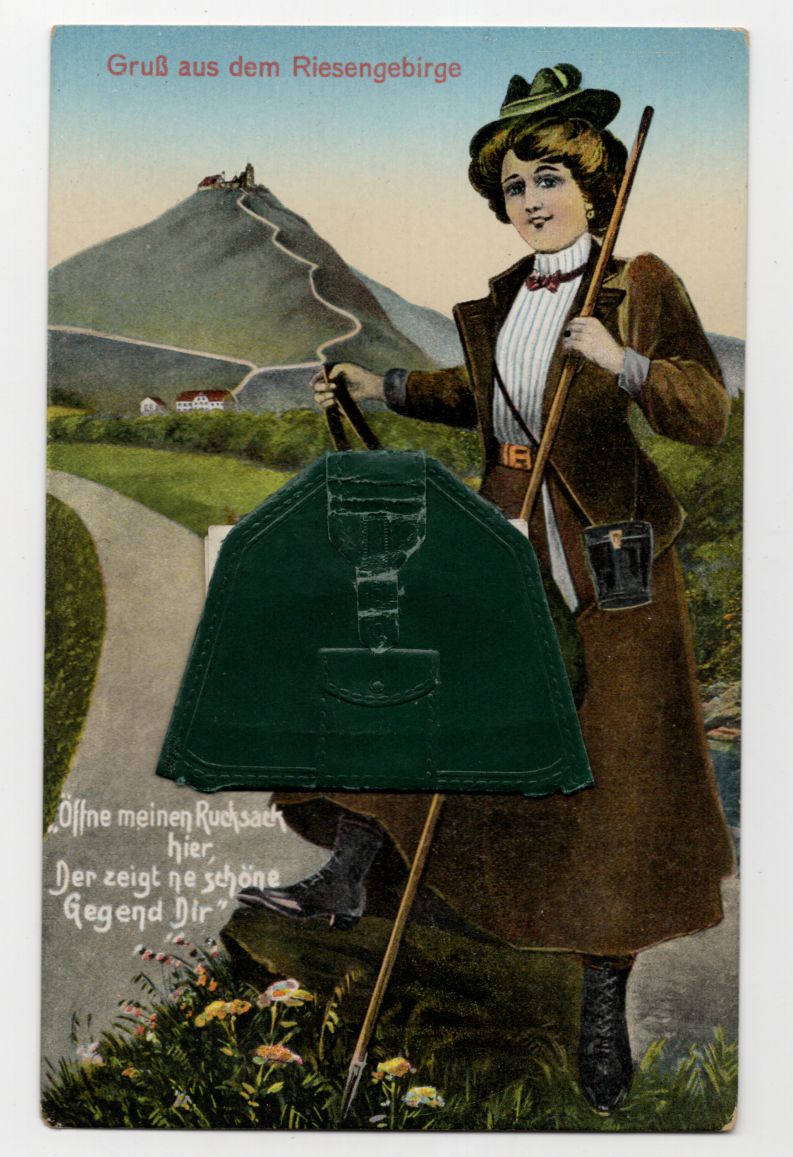 Leporello Ak Gruß aus dem Riesengebirge Rucksack Wanderin 