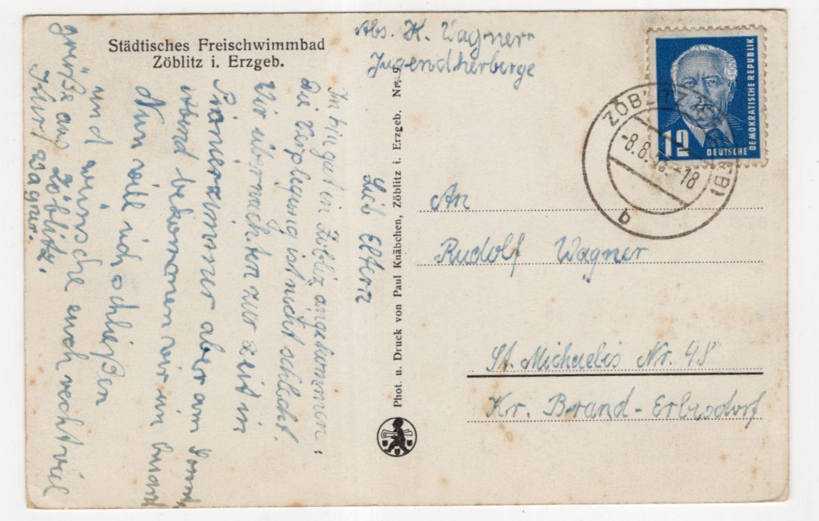 Ak Zöblitz Städtisches Freischwimmbad 1953