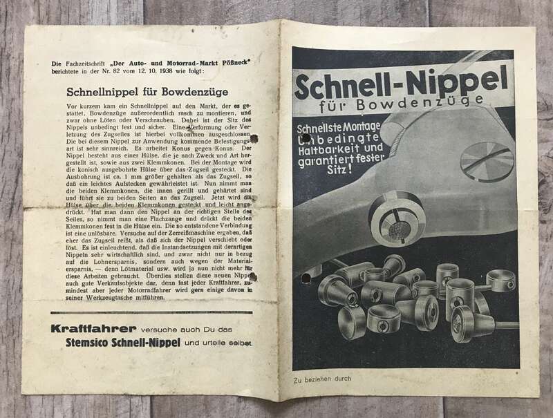 Montage Anleitung Schnell Nippel für Bowdenzüge ca 1938
