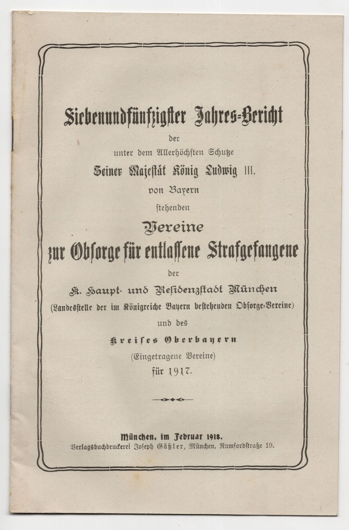 Jahresbericht Vereine Obsorge für entlassene Strafgefangene 1917