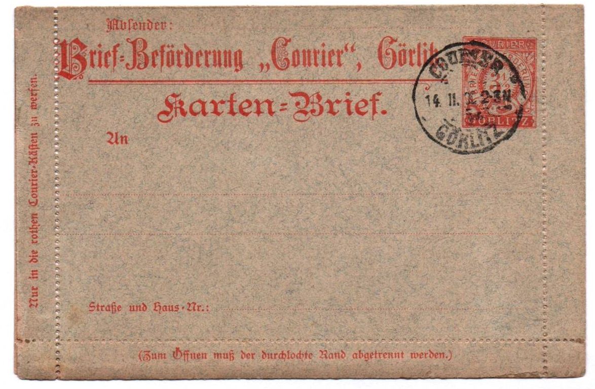 Ganzsache Faltbrief Brief Beförderung Courier Görlitz Privatpost Ganzsache Faltbrief Brief Beförderung Courier Görlitz Privatpost